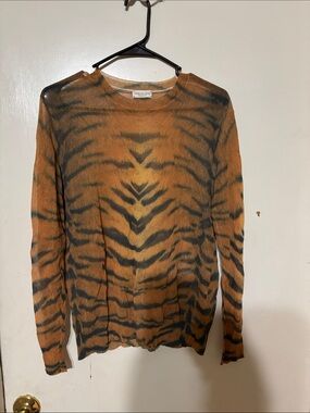Dries Van Noten Orange and Black Sheer Knit Top